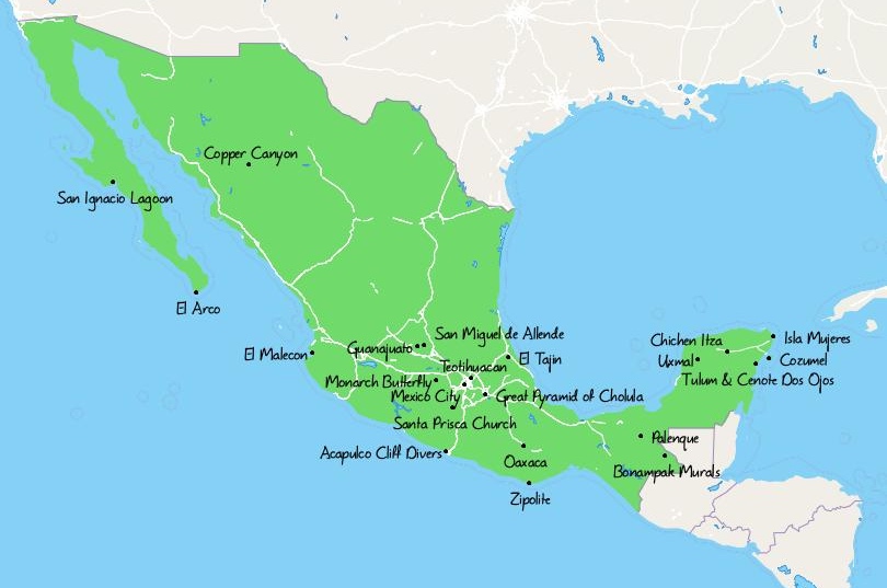 Map of Tourist Attractions in Mexico