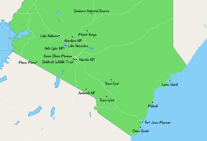 Map of Things to do in Kenya