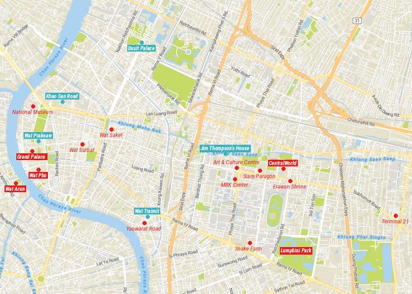 Map of Things to do in Bangkok, Thailand