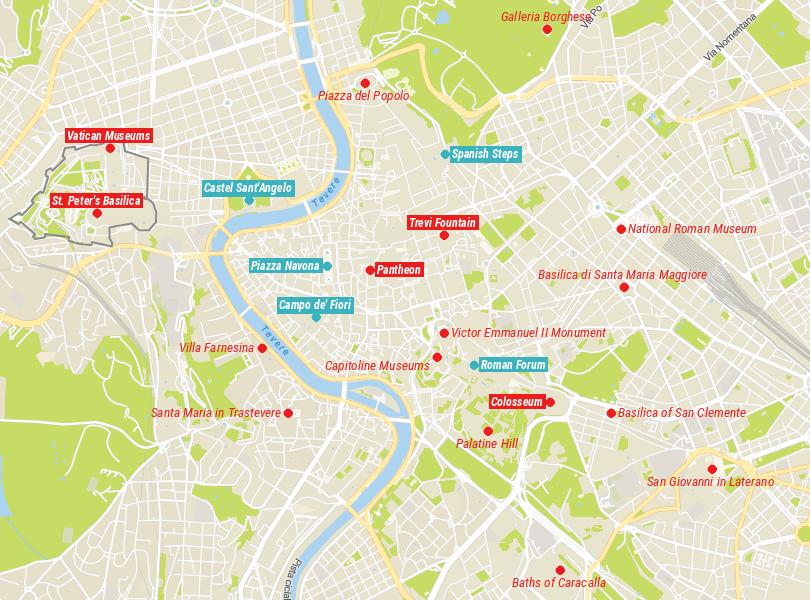 Map of Tourist Attractions in Rome