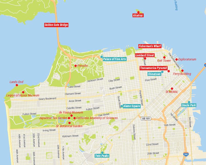 Map of Tourist Attractions in San Francisco