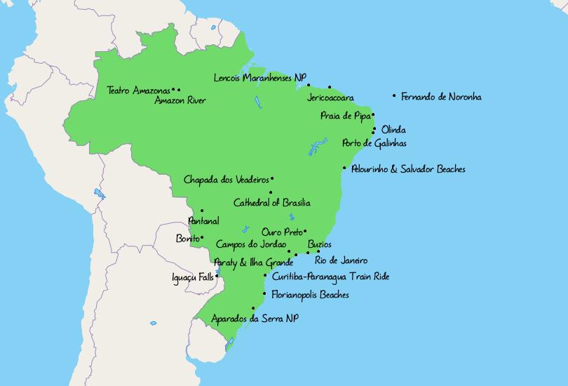 Map of Tourist Attractions in Brazil