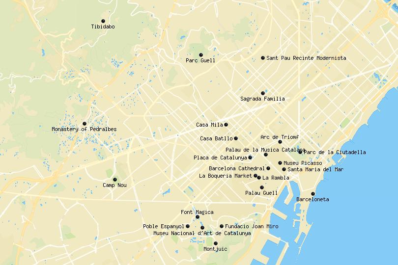 tourist areas of barcelona Barcelona Map