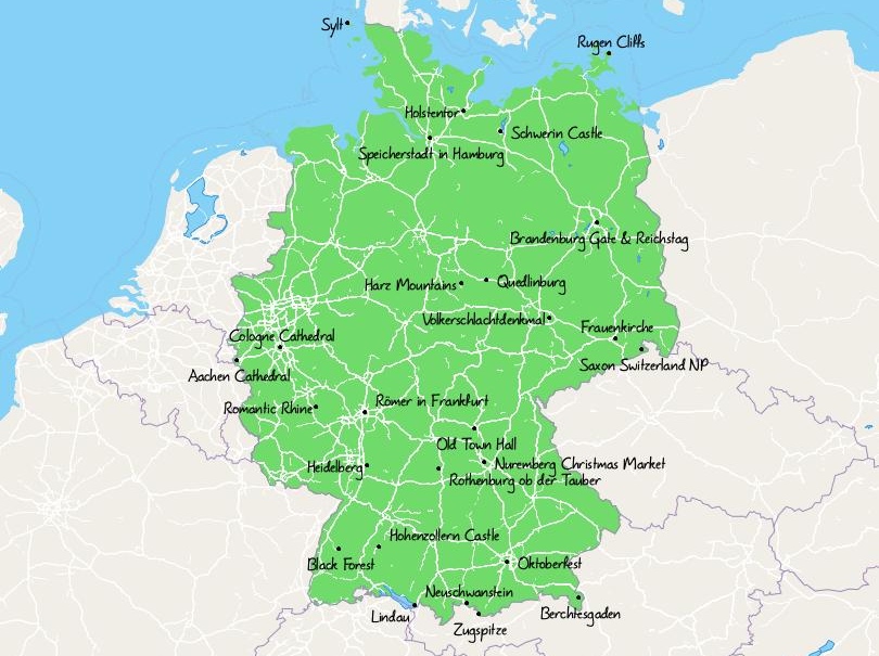 Map of Tourist Attractions in Germany