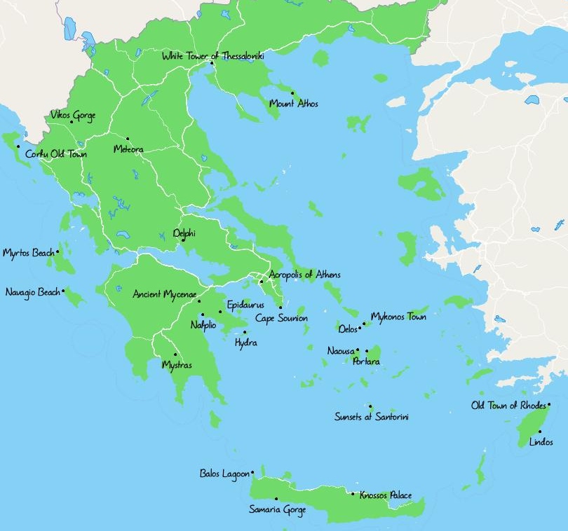 Map of Tourist Attractions in Greece