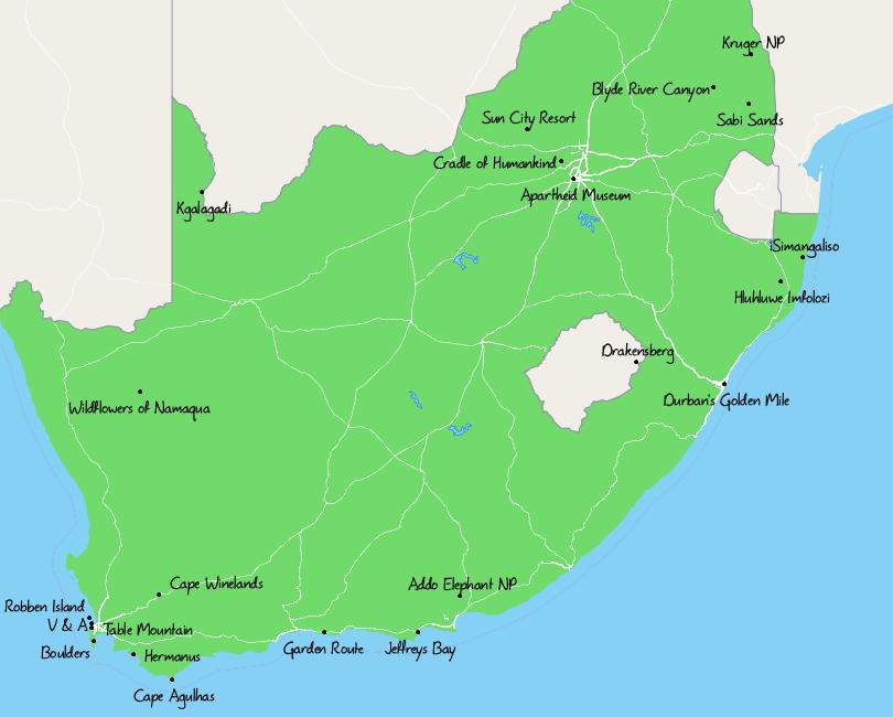 Map of Things to Do in South Africa