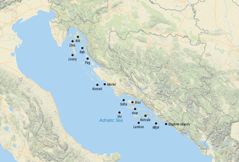 Map of Islands in Croatia