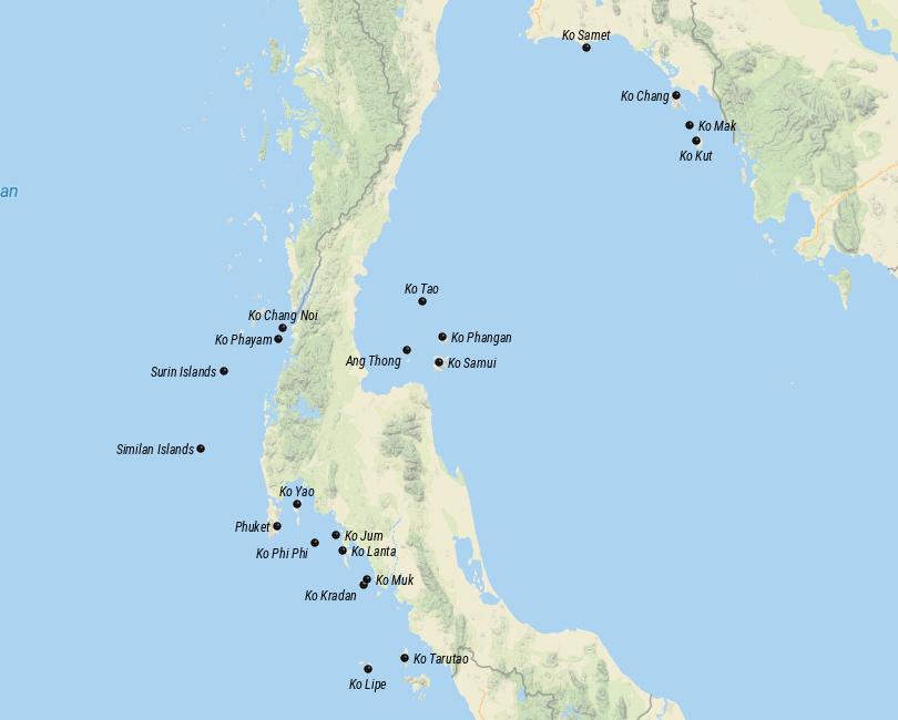 Map of Islands in Thailand