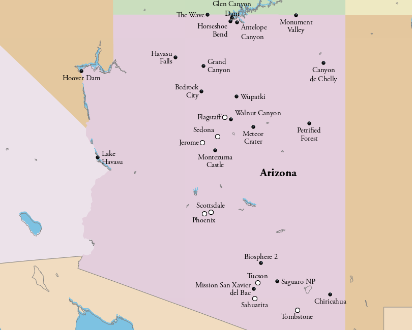 Map of Tourist Attractions in Arizona