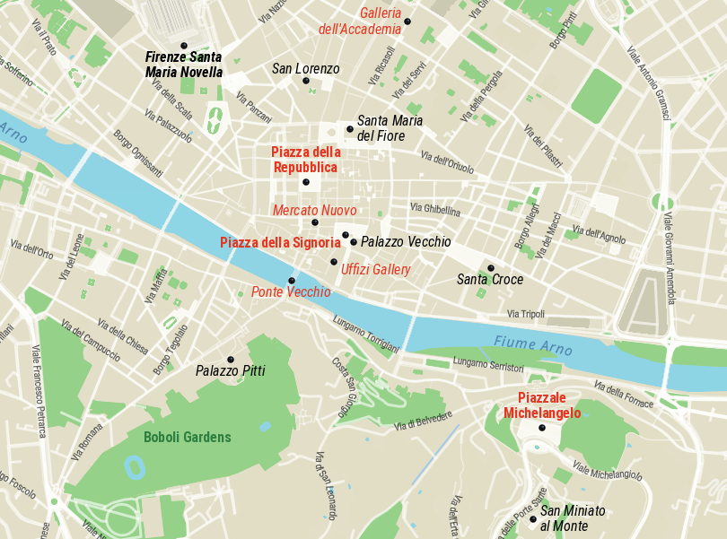 Map of Tourist Attractions in Florence