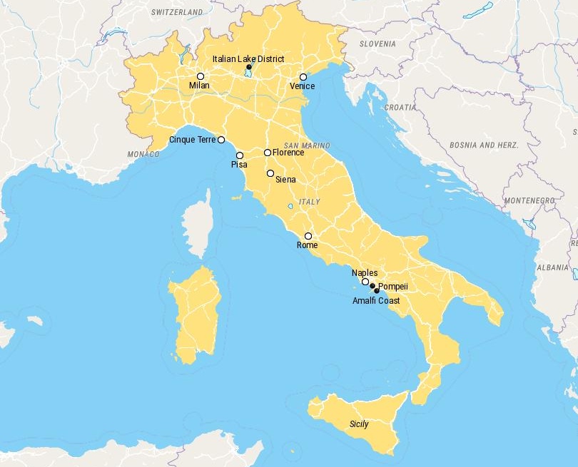 Map of Places to Visit in Italy