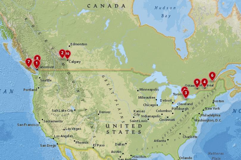places to visit in canada map