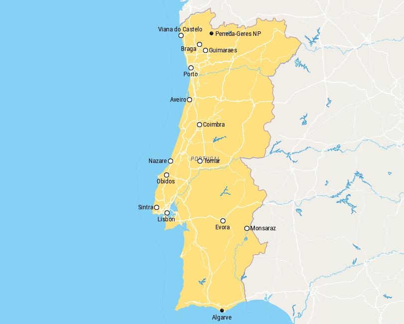 Map of Places to visit in Portugal