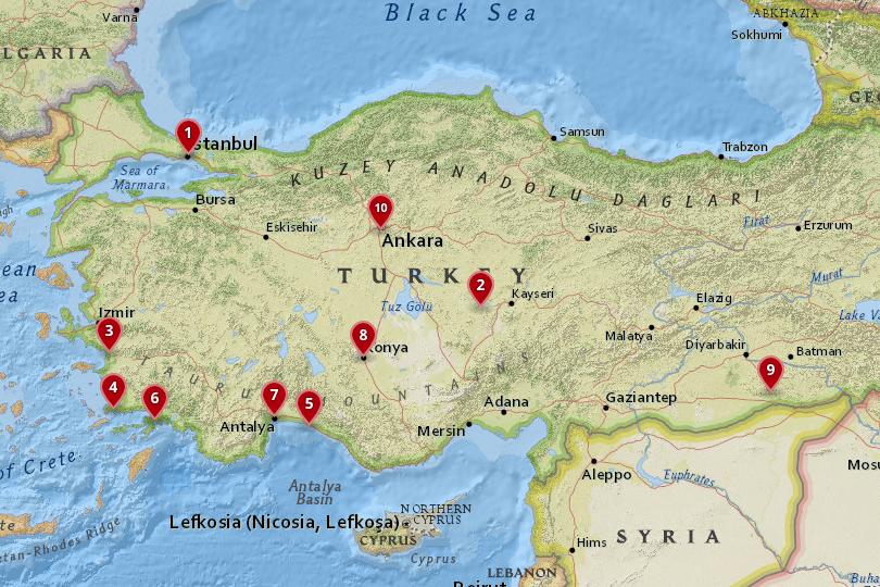 map of tourist places in turkey