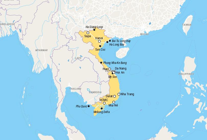 Map of Places to Visit in Vietnam