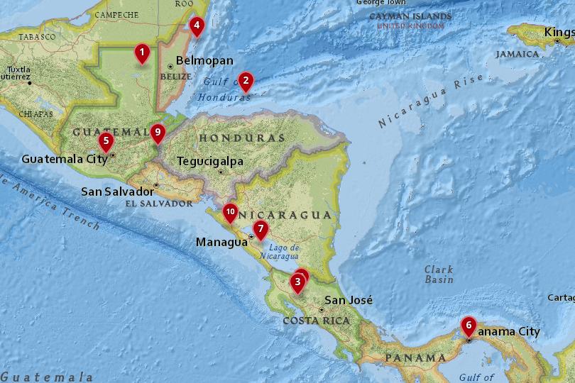 central america travel map