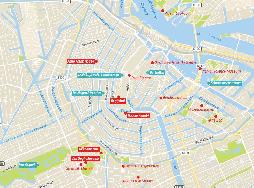 Map of Tourist Attractions in Amsterdam