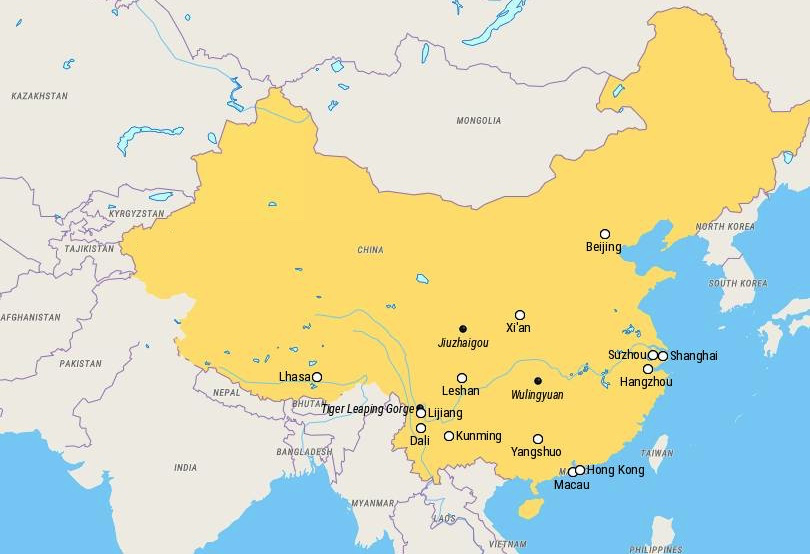 Map of Places to Visit in China