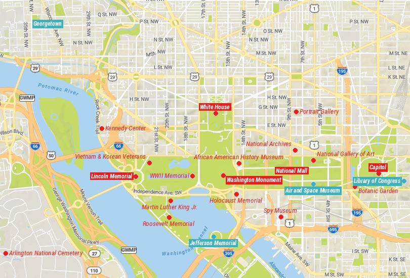 Map of Tourist Attractions in Washington DC