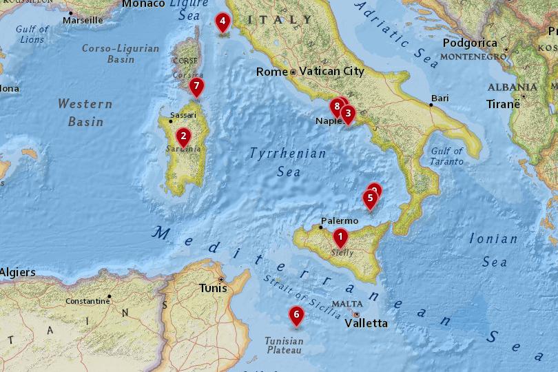 Map of the most beautiful islands in Italy