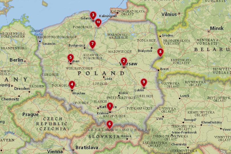 cities to visit in poland map