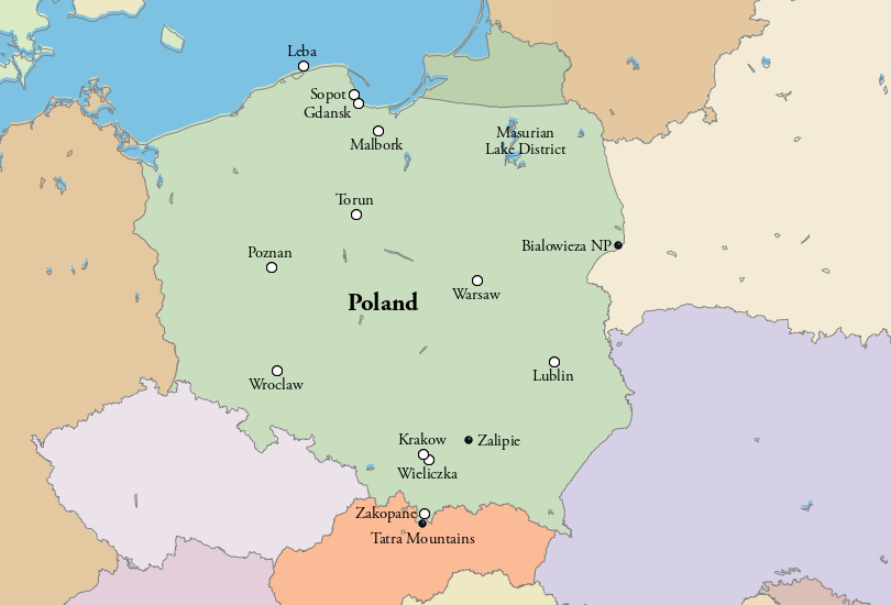 Map of Places to Visit in Poland