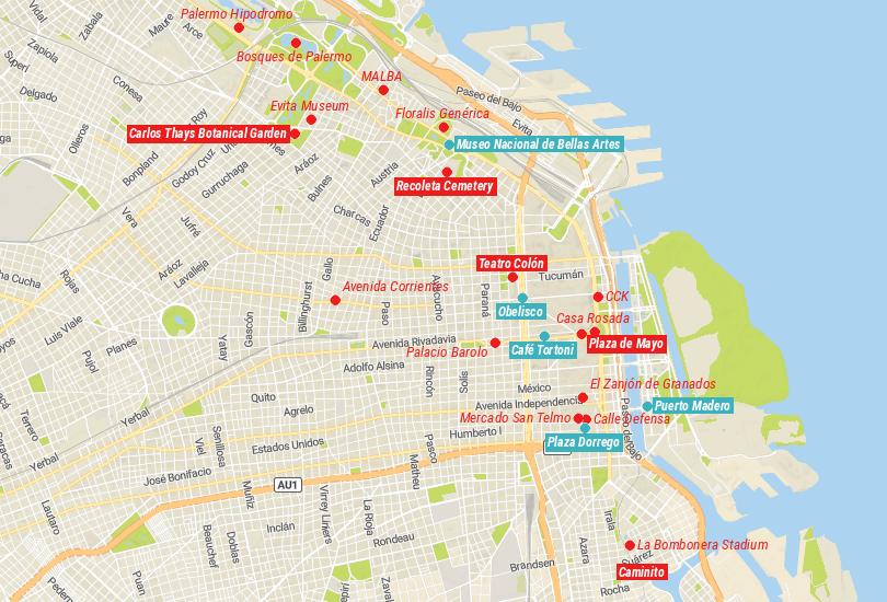Map of Things to do in Buenos Aires