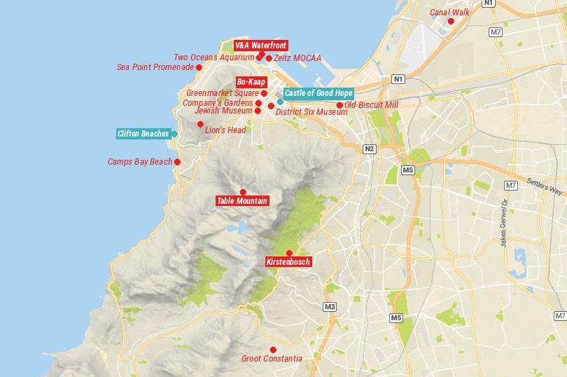 Detailed Map of Tourist Attractions in Cape Town