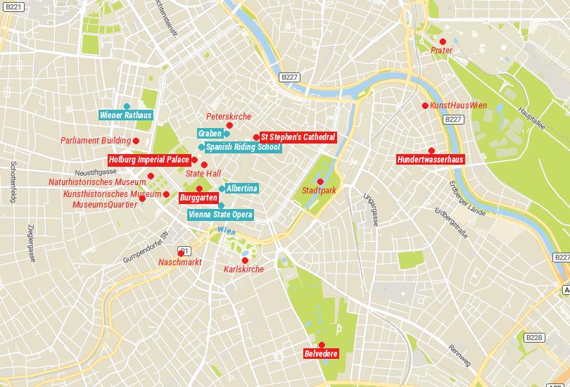Map of Tourist Attractions in Vienna