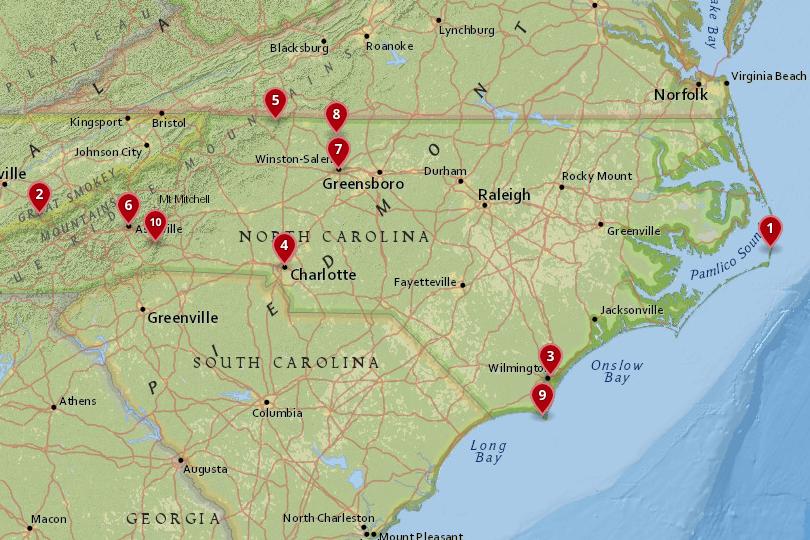 North Carolina Attractions Map