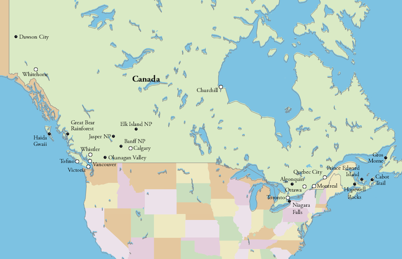 Map of Tourist Attractions in Canada