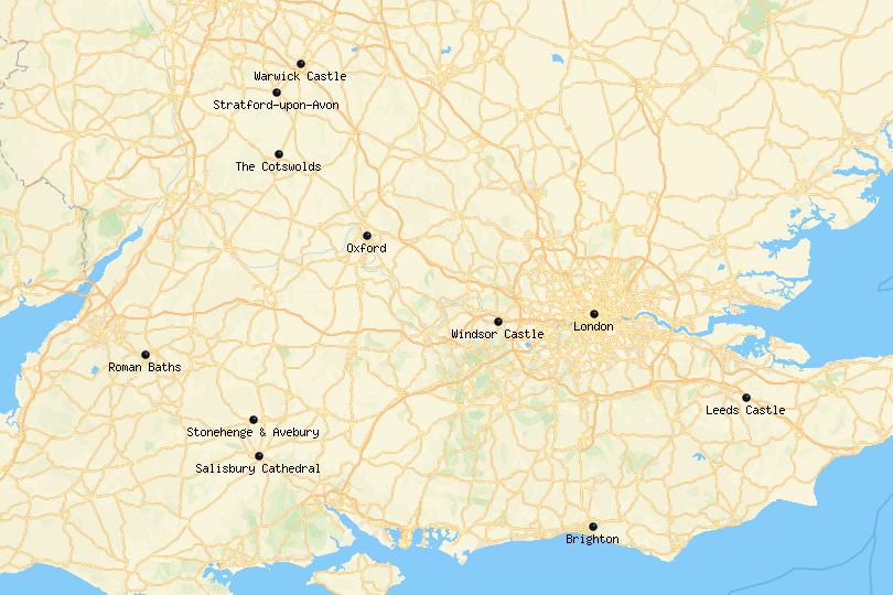 Map of day trips from London