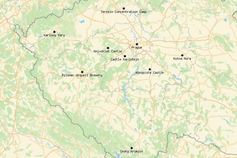 Day trips from Prague map