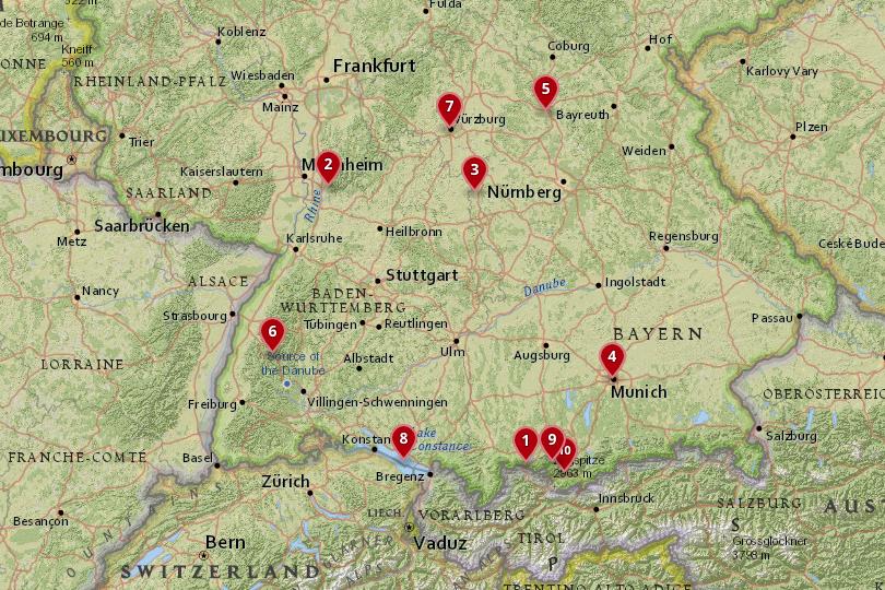 southern germany tourist map