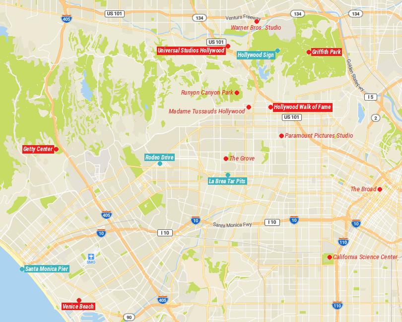 Map of Tourist Attractions in Los Angeles
