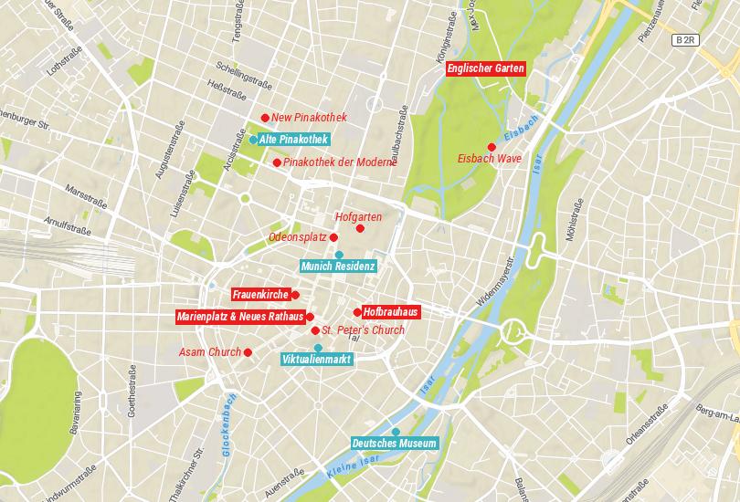 Map of Tourist Attractions in Munich