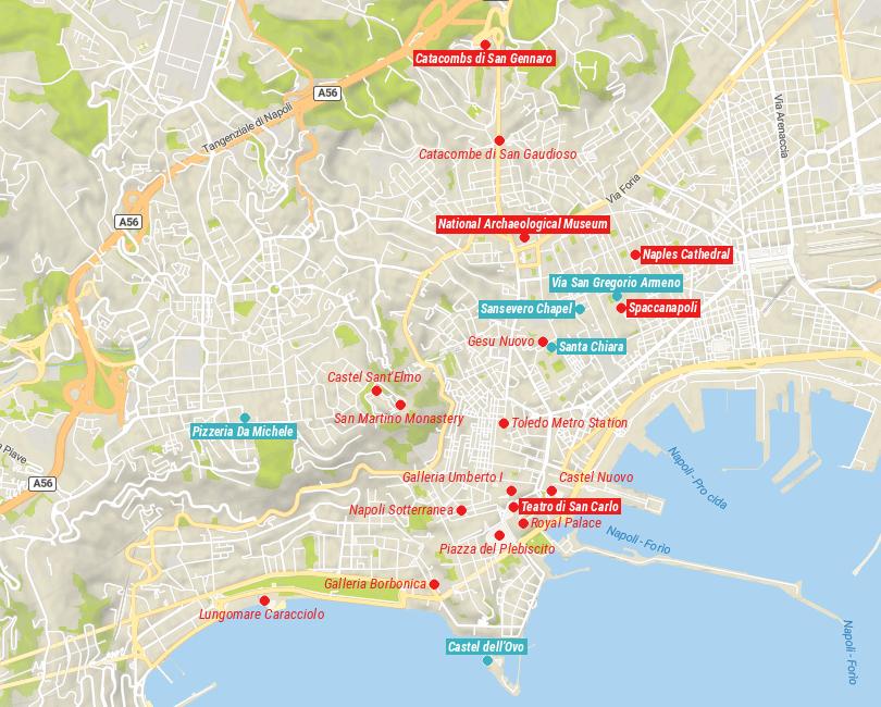 Map of Things to Do in Naples, Italy
