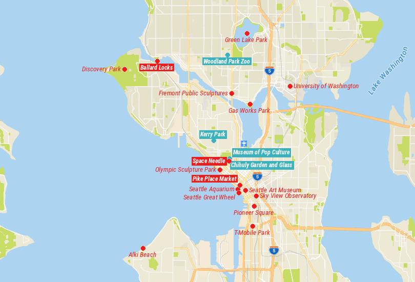 Map of Tourist Attractions Seattle