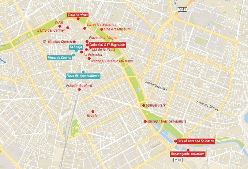 Map of Tourist Attractions in Valencia