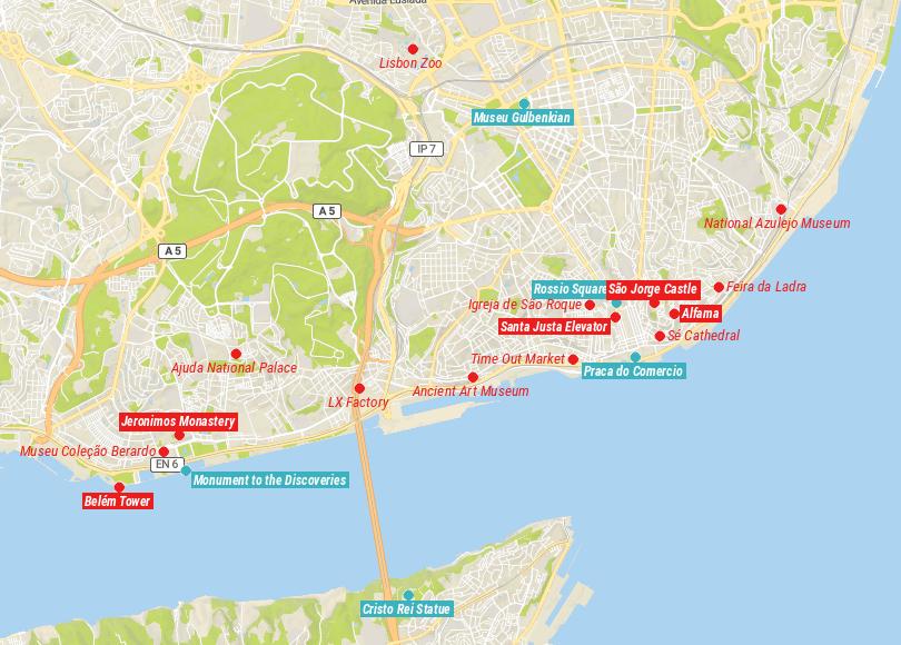 Map of Things to do in Lisbon