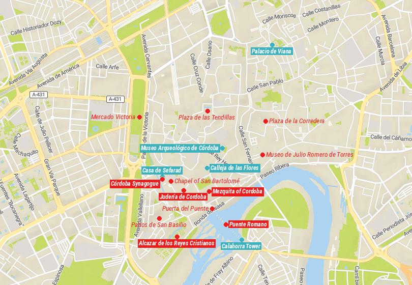 Map of Tourist Attractions in Cordoba