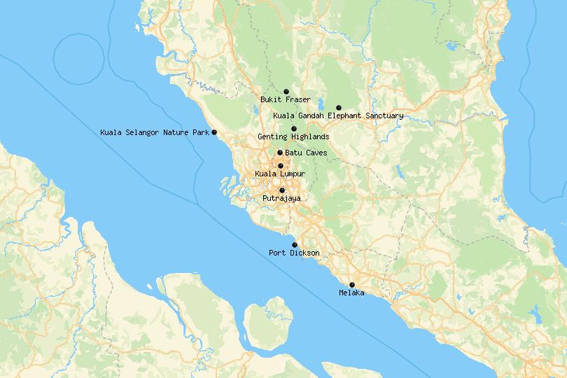Map of day trips from KL