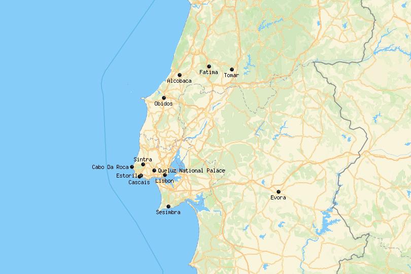 day trips from Lisbon map