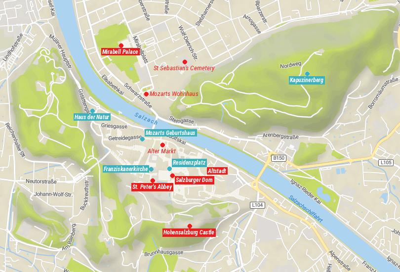 Map of Things to do in Salzburg, Austria