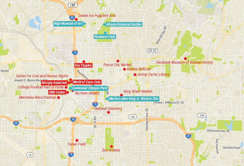 Map of Tourist Attractions in Atlanta