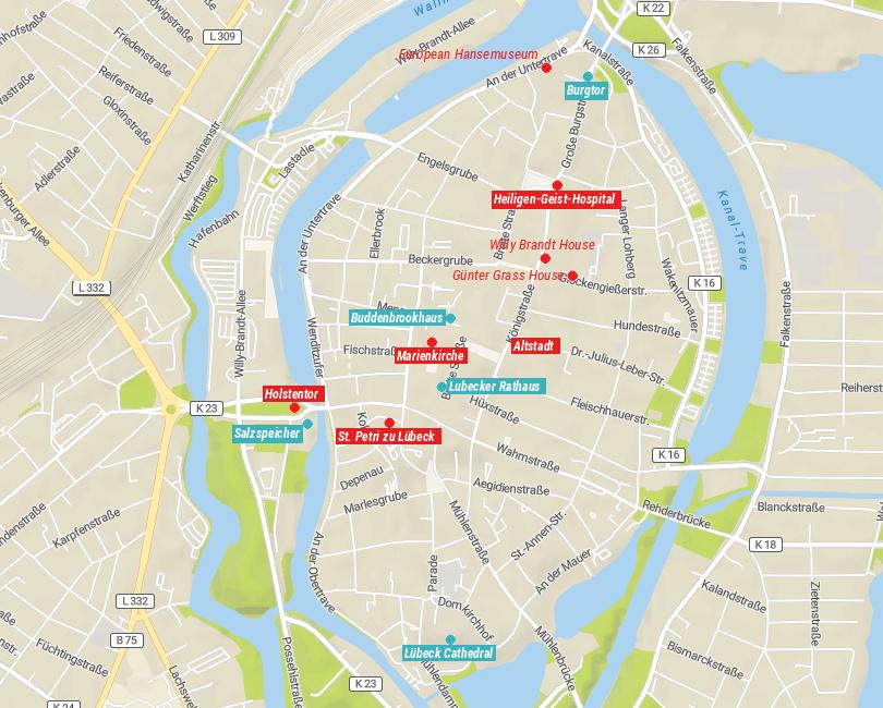 Map of Tourist Attractions in Lübeck