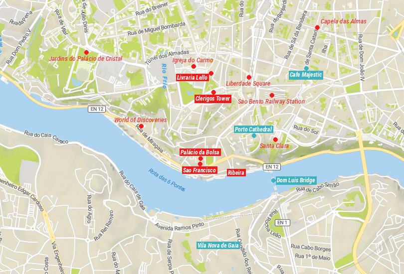 Map of Things to do in Porto