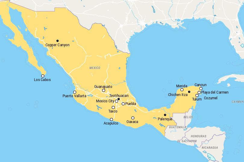 Map of Places to Visit in Mexico