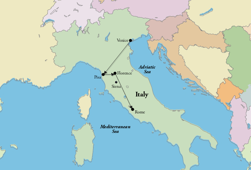 One Week in Italy Sample Itinerary Map