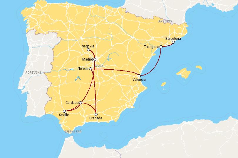2 Weeks in Spain Itinerary Map